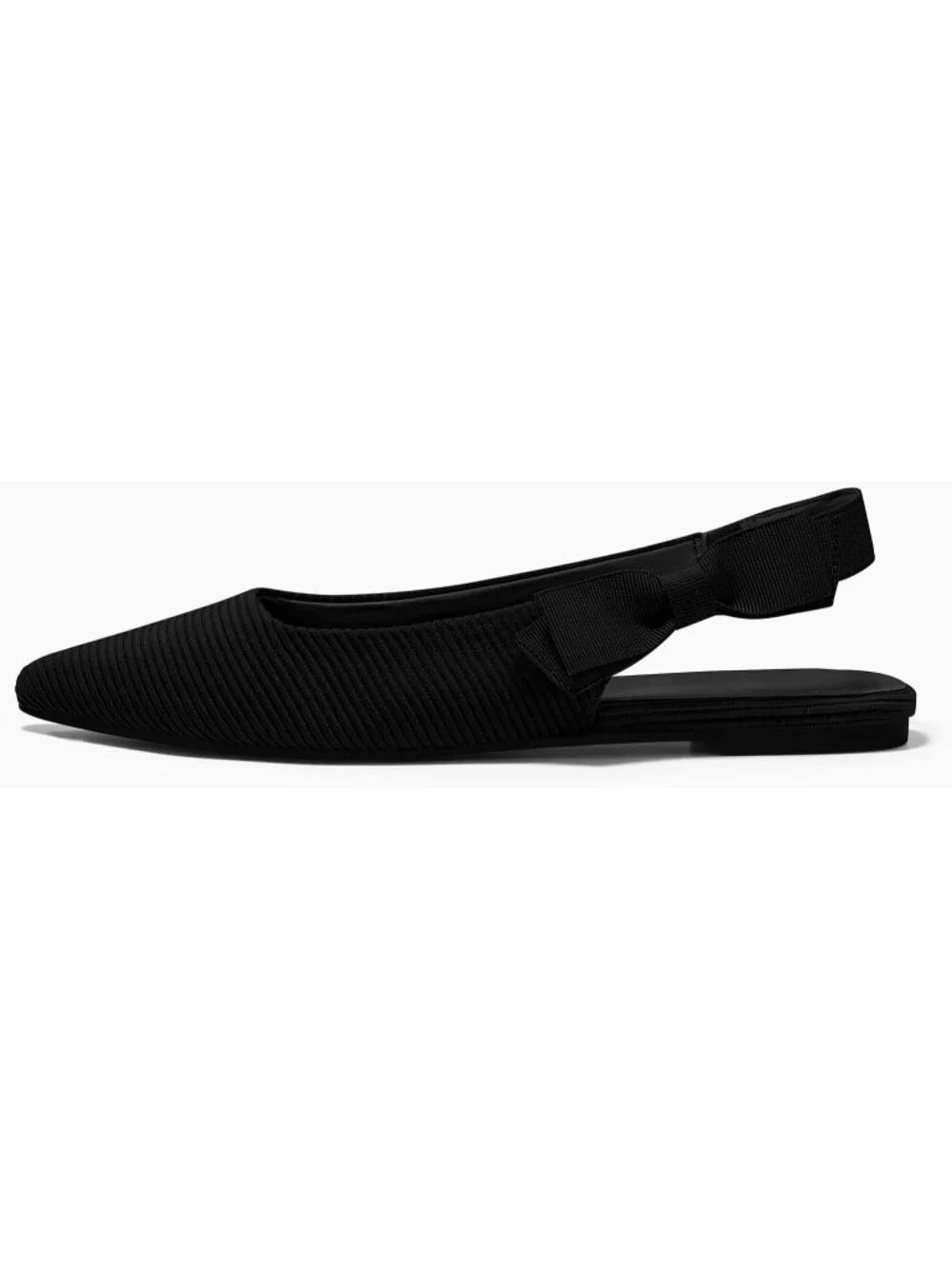 Women's Black Slingback Flats Bow Pointed Closed Toe Slip on Work Party Shoes